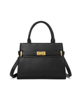 ELEGANT GRACE LEATHER CROSS BODY BAG W/ GOLD CLASP - BLACK
