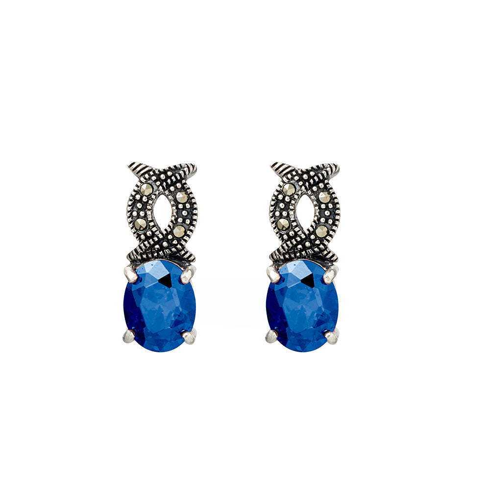 Marcasite Drop Earrings, Sterling Silver