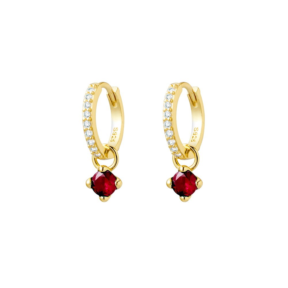 Sterling Silver Gold-Plated Huggie Earrings with Ruby CZ