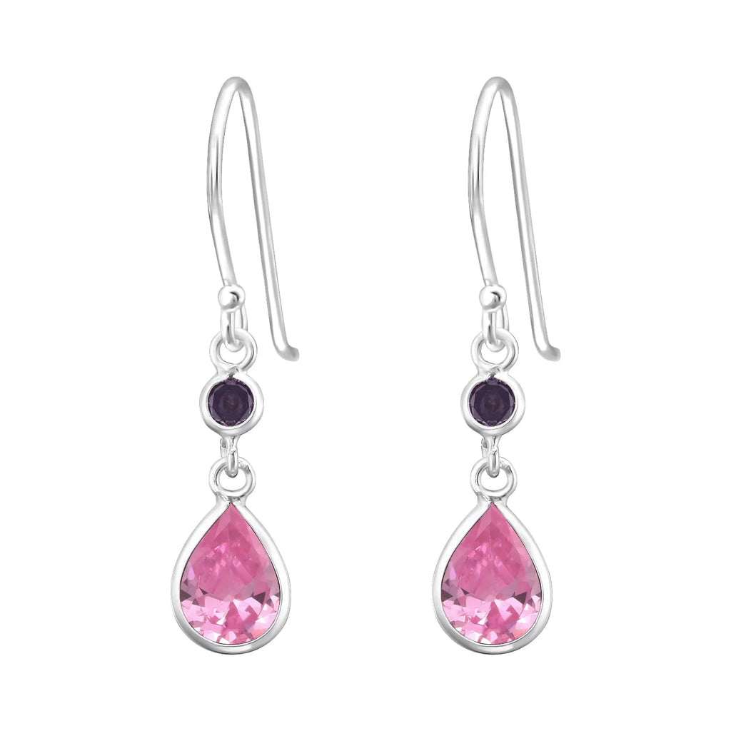 Silver Circle & Teardrop Earrings with Cubic Zirconia