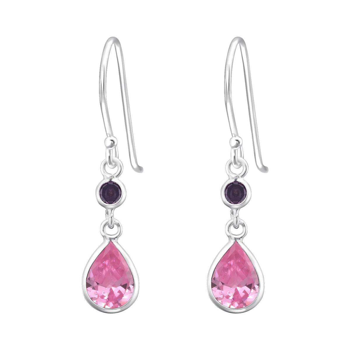 Silver Circle & Teardrop Earrings with Cubic Zirconia