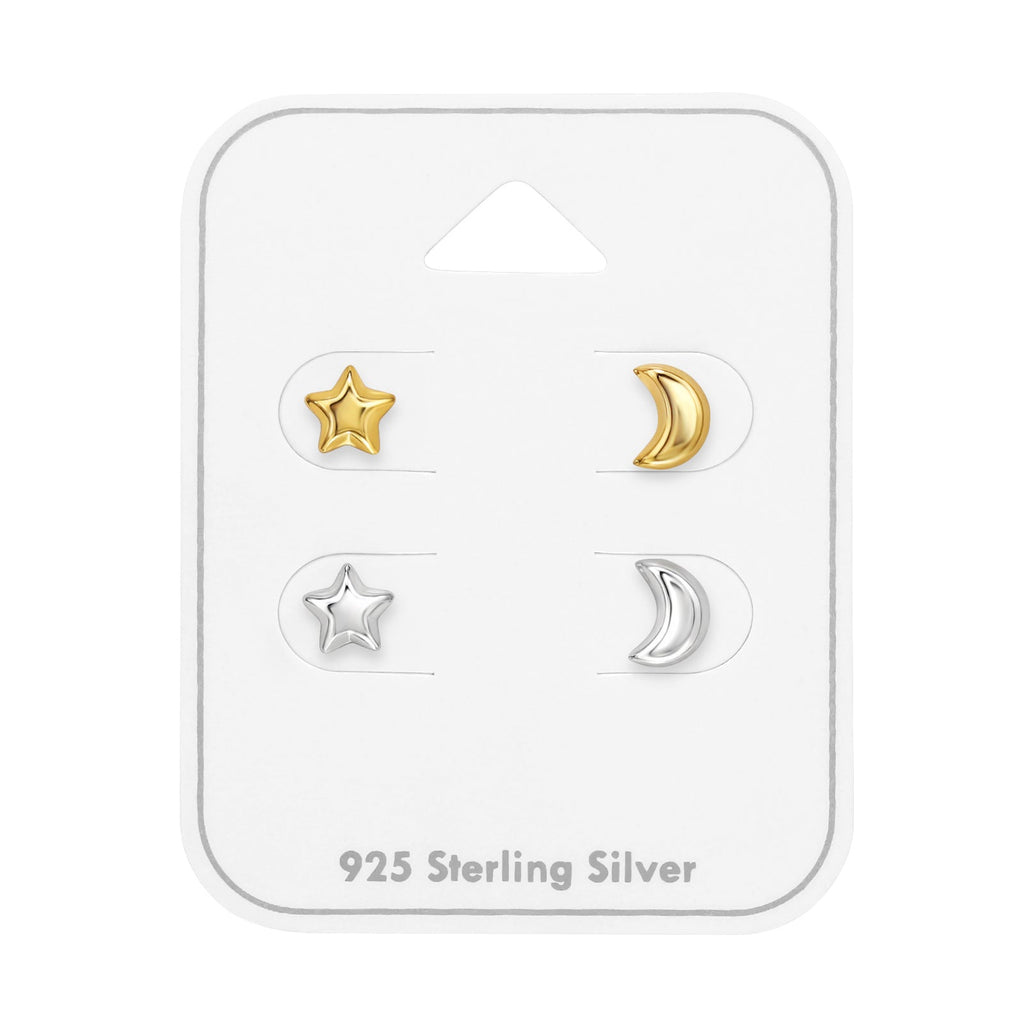 Star & Moon Stud Set, Sterling Silver