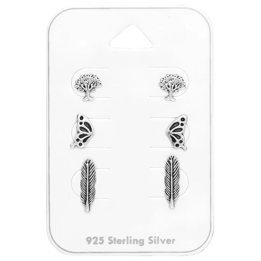 Silver Oxidised Nature Earrings Set