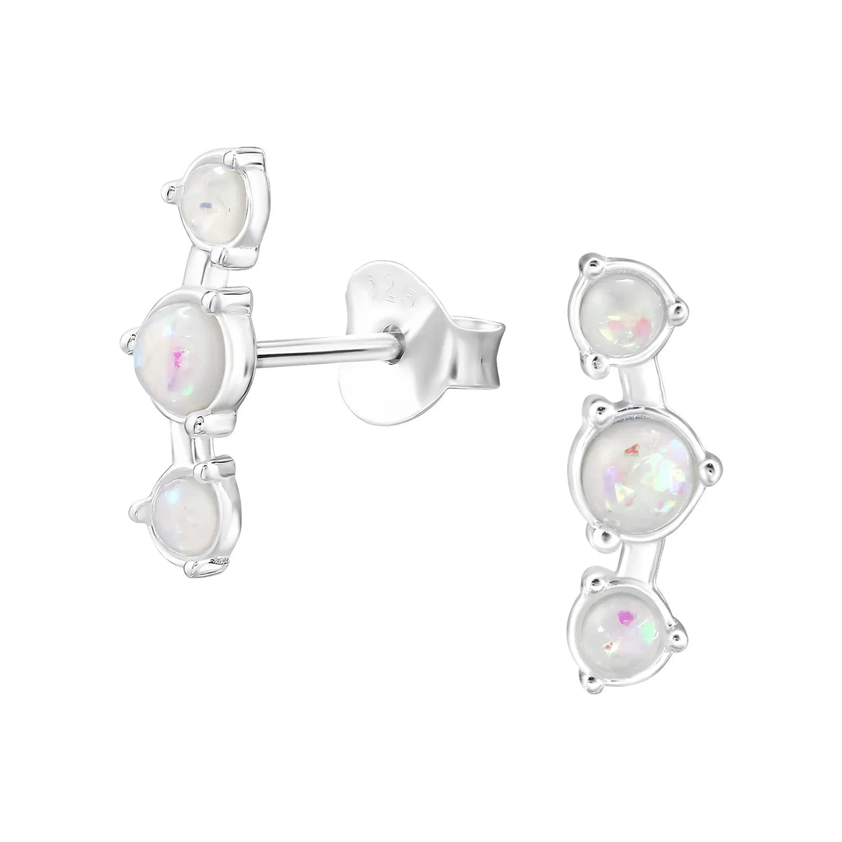 Round Curved Opal Studs, Sterling Silver