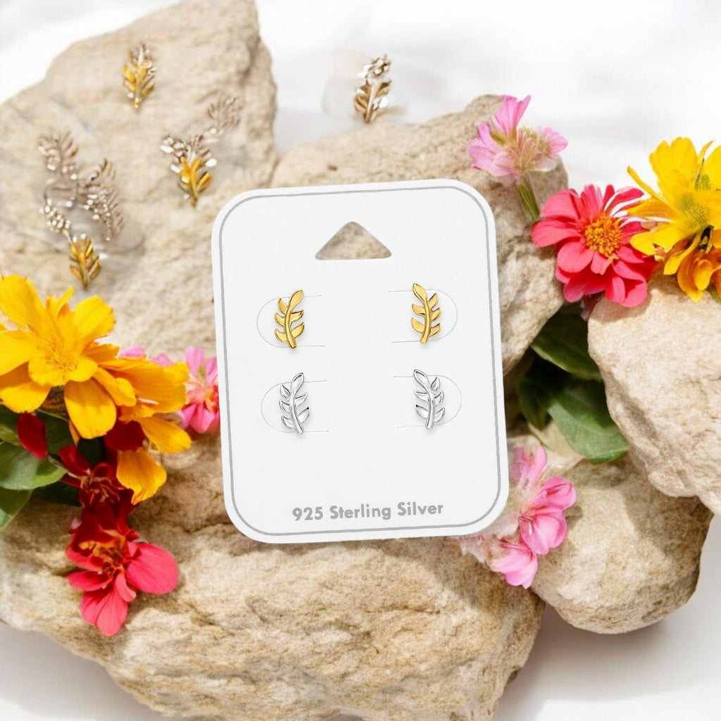 Laser-Cut Leaf Stud Set, Sterling Silver