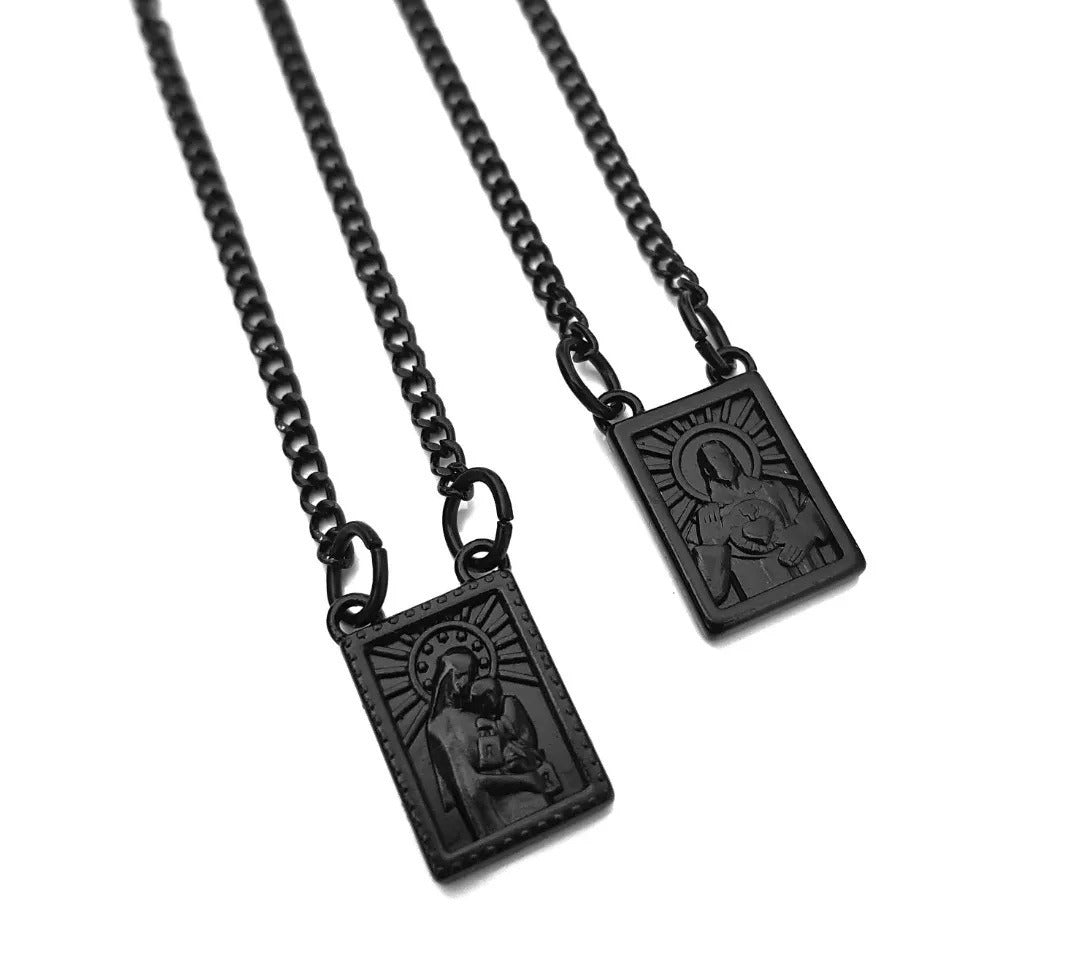 CA-RIO-CA Men's Stainless Steel Scapular in Black or Silver, - Men's Necklace - Male Jewelry