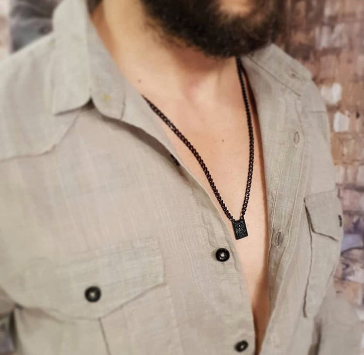 CA-RIO-CA Men's Stainless Steel Scapular in Black or Silver, - Men's Necklace - Male Jewelry