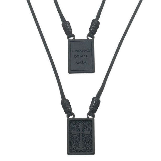 CA-RIO-CA Scapular Deliver Us From Evil Amen Cord Men's Necklace  - Male Jewelry