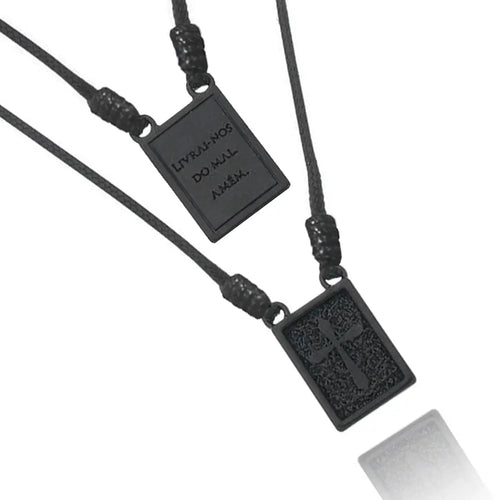 CA-RIO-CA Scapular Deliver Us From Evil Amen Cord Men's Necklace  - Male Jewelry
