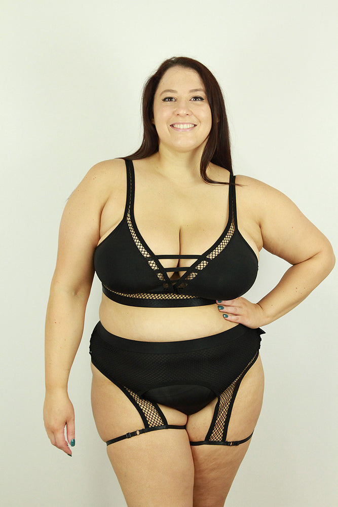 FELIX Mid Waist Open Mesh Garter Short BLACK | Pole Wear