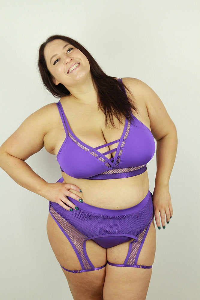 FELIX Mid Waist Open Mesh Garter Short PURPLE | Pole Wear