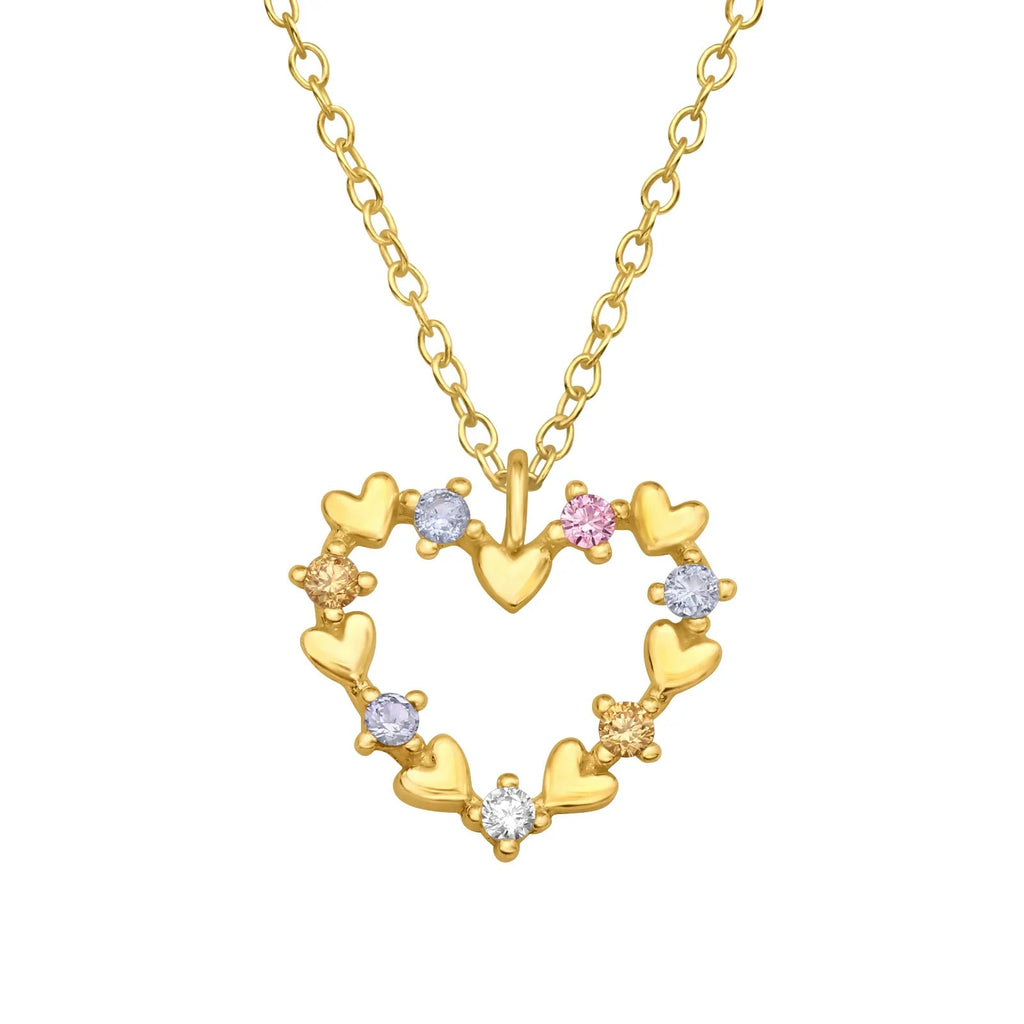 Silver Colourful Heart Necklace with Cubic Zirconia