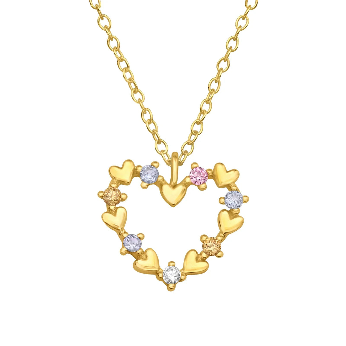 Silver Colourful Heart Necklace with Cubic Zirconia