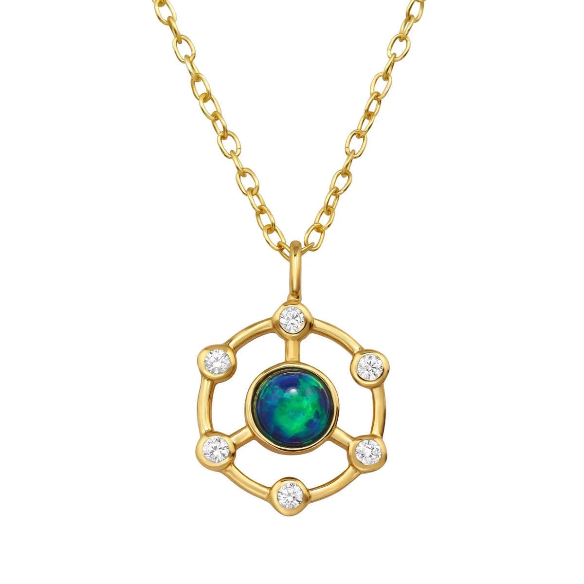 Open Circle Necklace, Cubic Zirconia & Opal, Sterling Silver