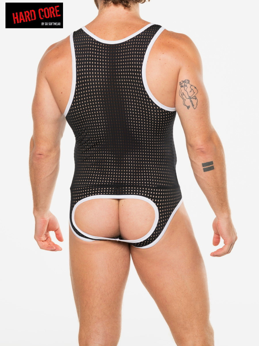 Hard Core 3538 Men's Peep Backless Singlet - Black