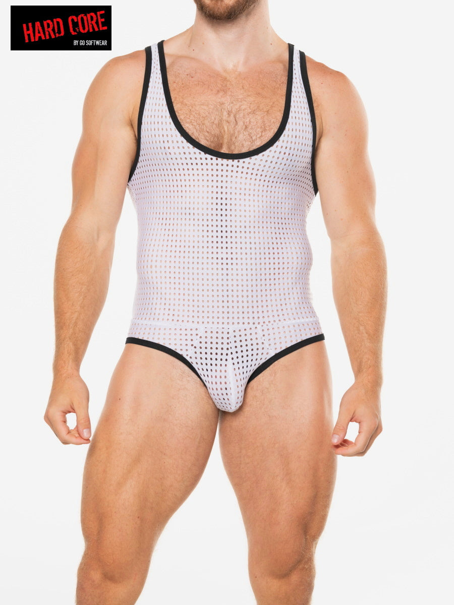 Hard Core 3538 Men's Peep Backless Singlet - White