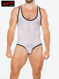 Hard Core 3538 Men's Peep Backless Singlet - White