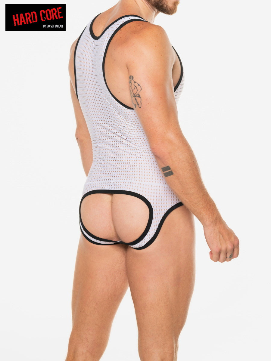 Hard Core 3538 Men's Peep Backless Singlet - White