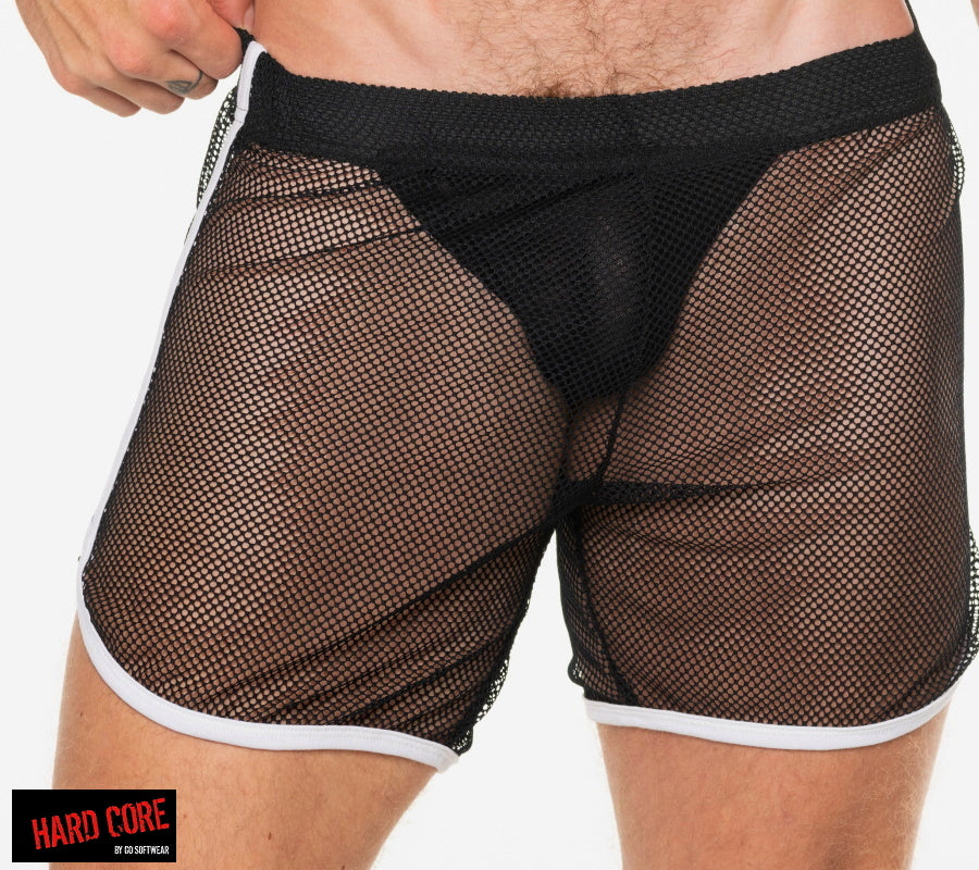 Hard Core 3539 Men's  Hard Core Peep Short with Built-In Jockstrap - Black