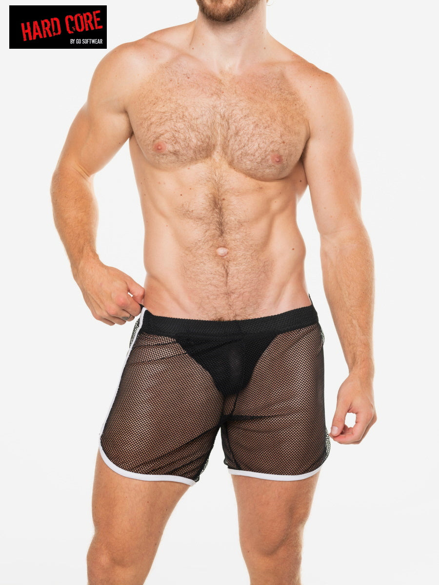 Hard Core 3539 Men's  Hard Core Peep Short with Built-In Jockstrap - Black