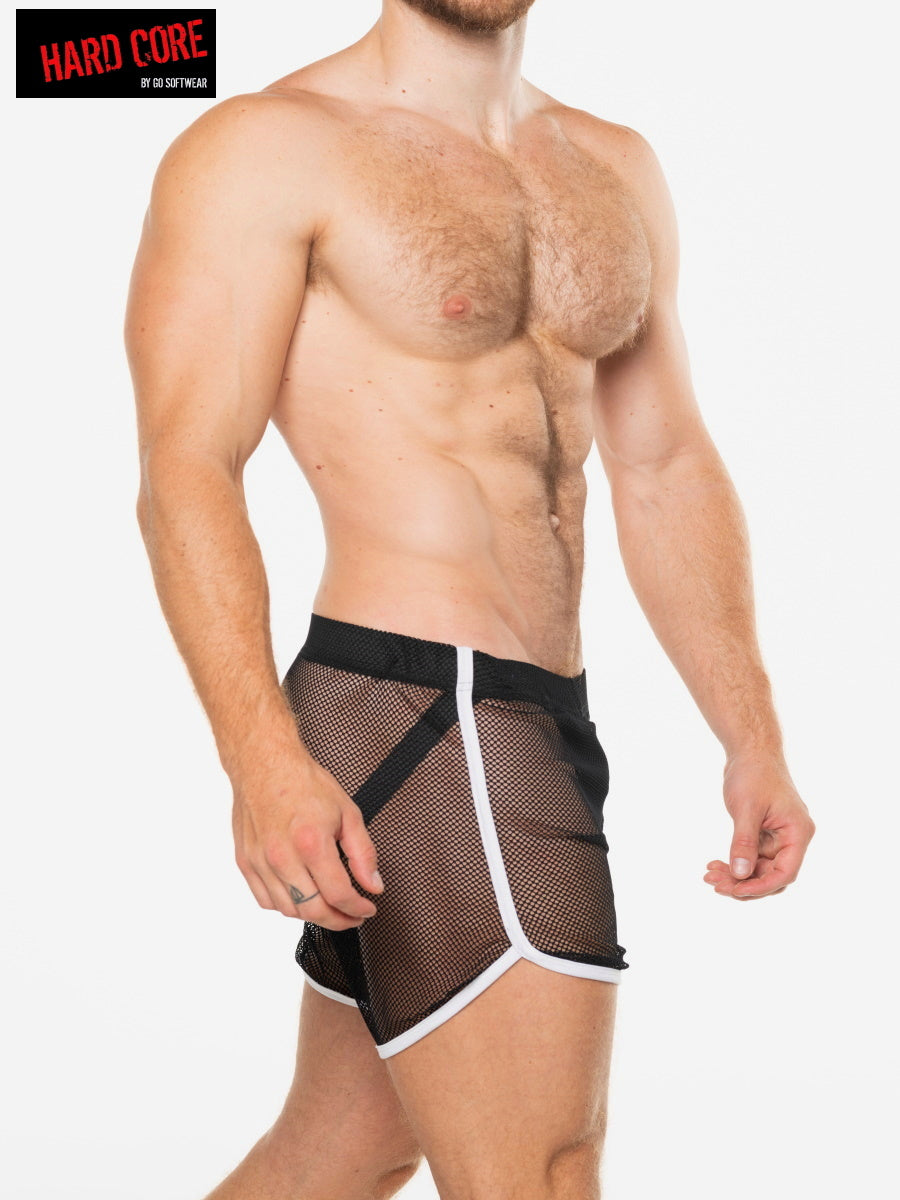 Hard Core 3539 Men's  Hard Core Peep Short with Built-In Jockstrap - Black