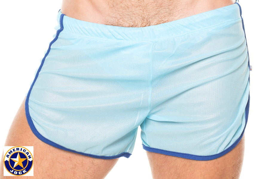 AMERICAN JOCK 8014 Men's Competitor Track Short W/Liner - Sky Blue/Royal