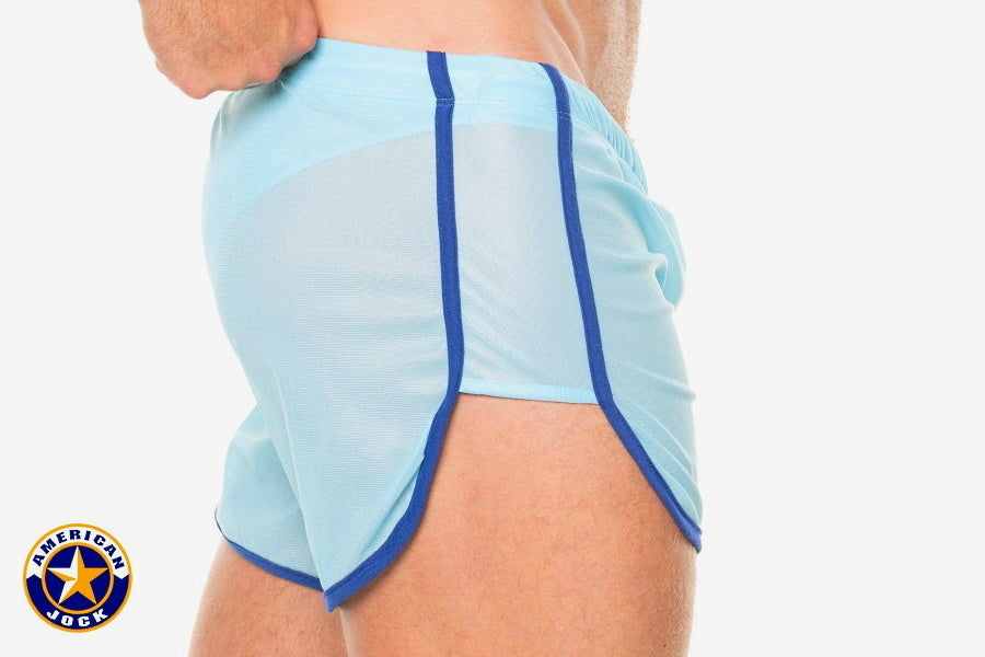 AMERICAN JOCK 8014 Men's Competitor Track Short W/Liner - Sky Blue/Royal