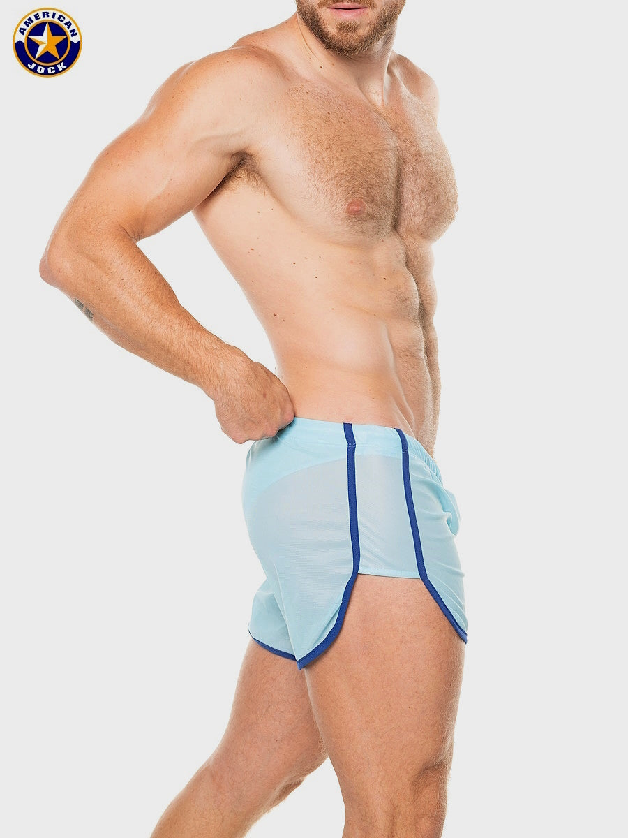 AMERICAN JOCK 8014 Men's Competitor Track Short W/Liner - Sky Blue/Royal