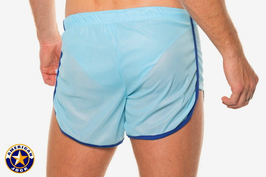 AMERICAN JOCK 8014 Men's Competitor Track Short W/Liner - Sky Blue/Royal