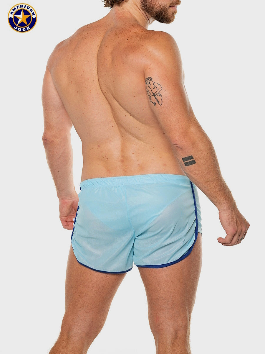 AMERICAN JOCK 8014 Men's Competitor Track Short W/Liner - Sky Blue/Royal