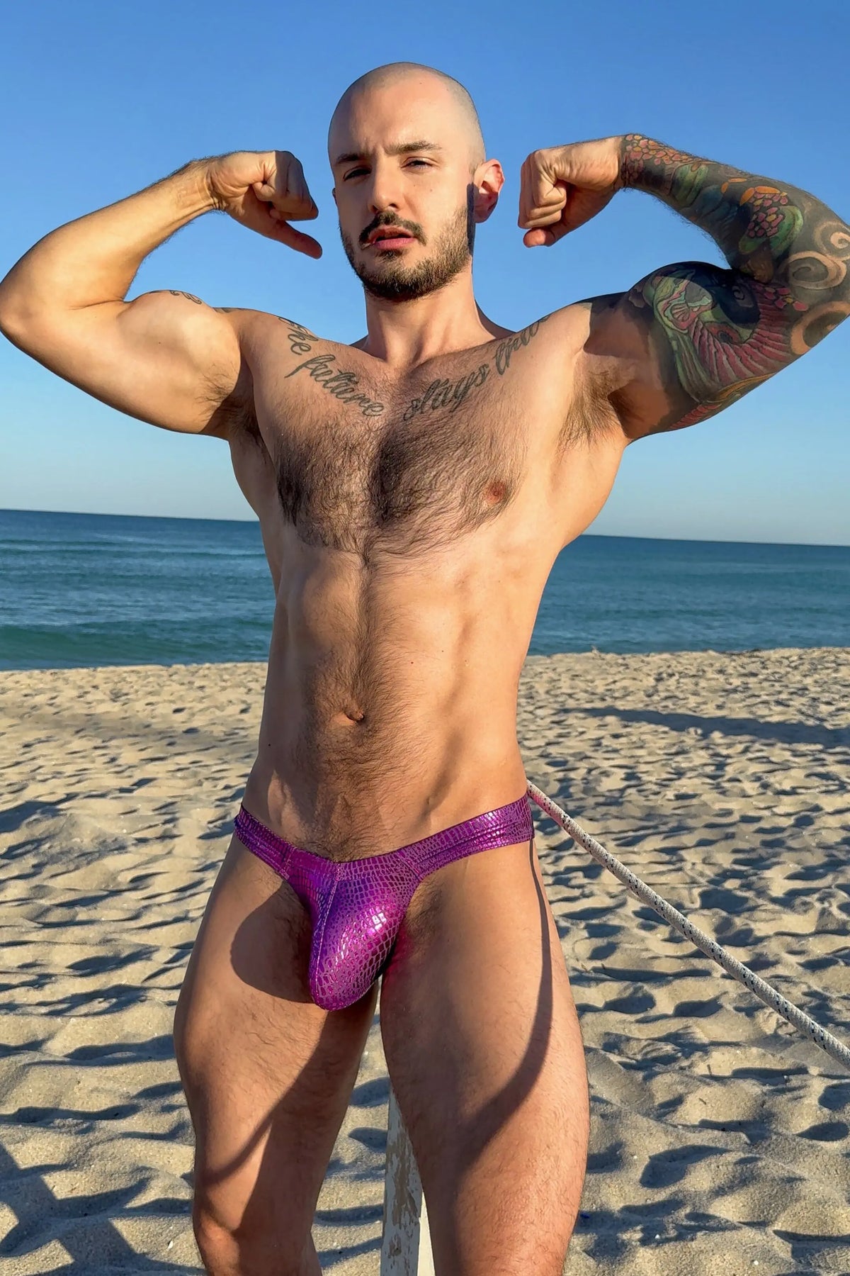 JJ Malibu Metallica Men's Thong with Bulge Pouch - Purple Croc