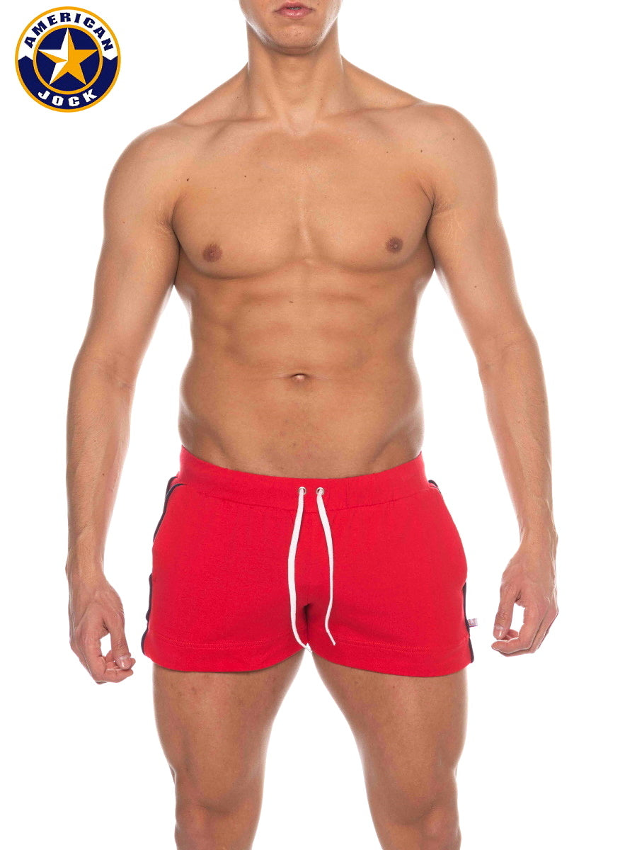 AMERICAN JOCK 8212 Men's Phys Ed Volley Short W/Pockets - Red