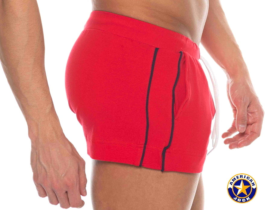 AMERICAN JOCK 8212 Men's Phys Ed Volley Short W/Pockets - Red