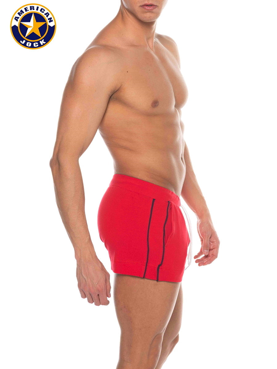 AMERICAN JOCK 8212 Men's Phys Ed Volley Short W/Pockets - Red