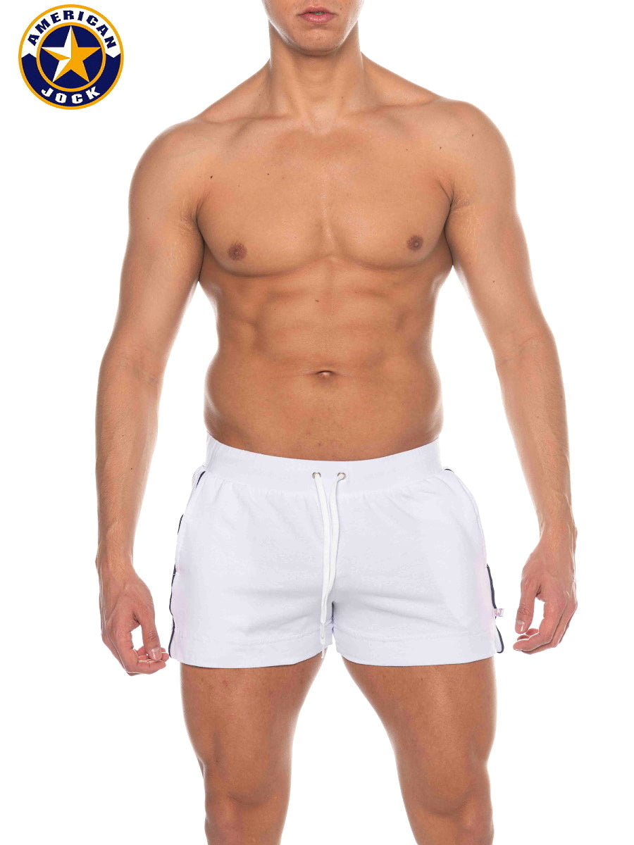 AMERICAN JOCK 8212 Men's Phys Ed Volley Short W/Pockets - White