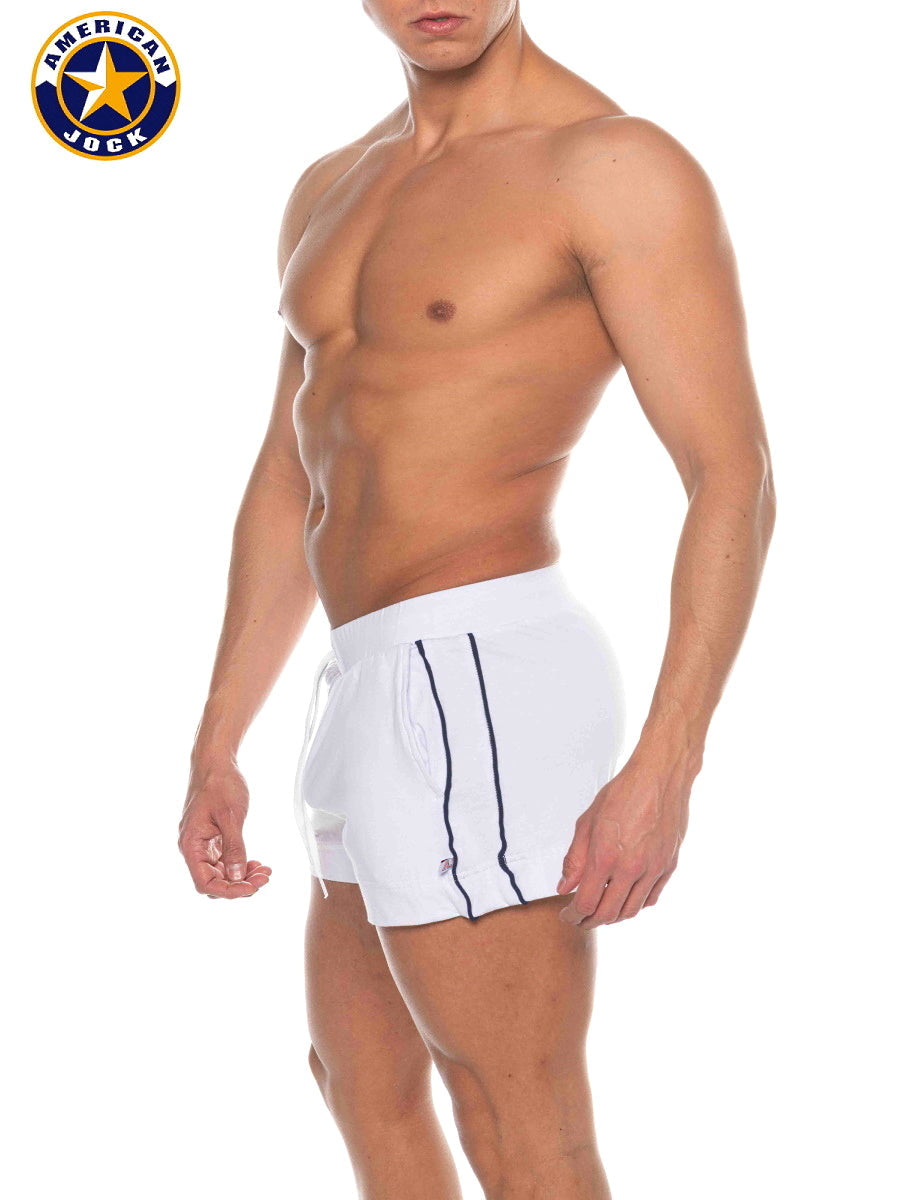 AMERICAN JOCK 8212 Men's Phys Ed Volley Short W/Pockets - White
