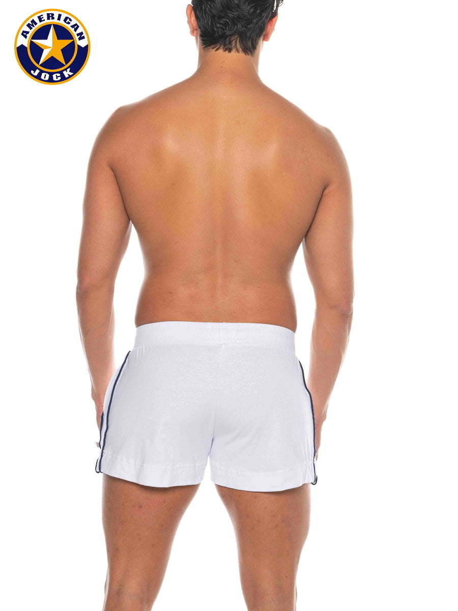 AMERICAN JOCK 8212 Men's Phys Ed Volley Short W/Pockets - White