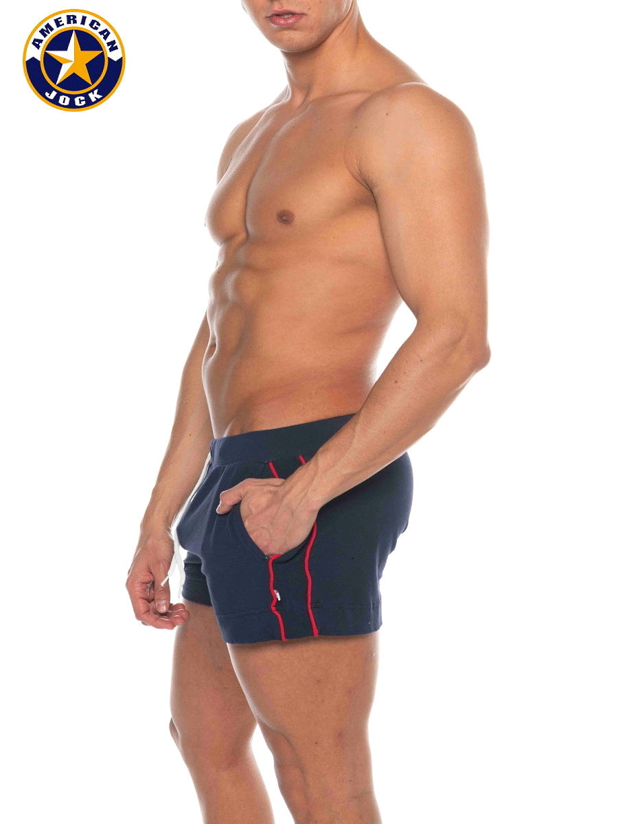 AMERICAN JOCK 8212 Men's Phys Ed Volley Short W/Pockets - Navy