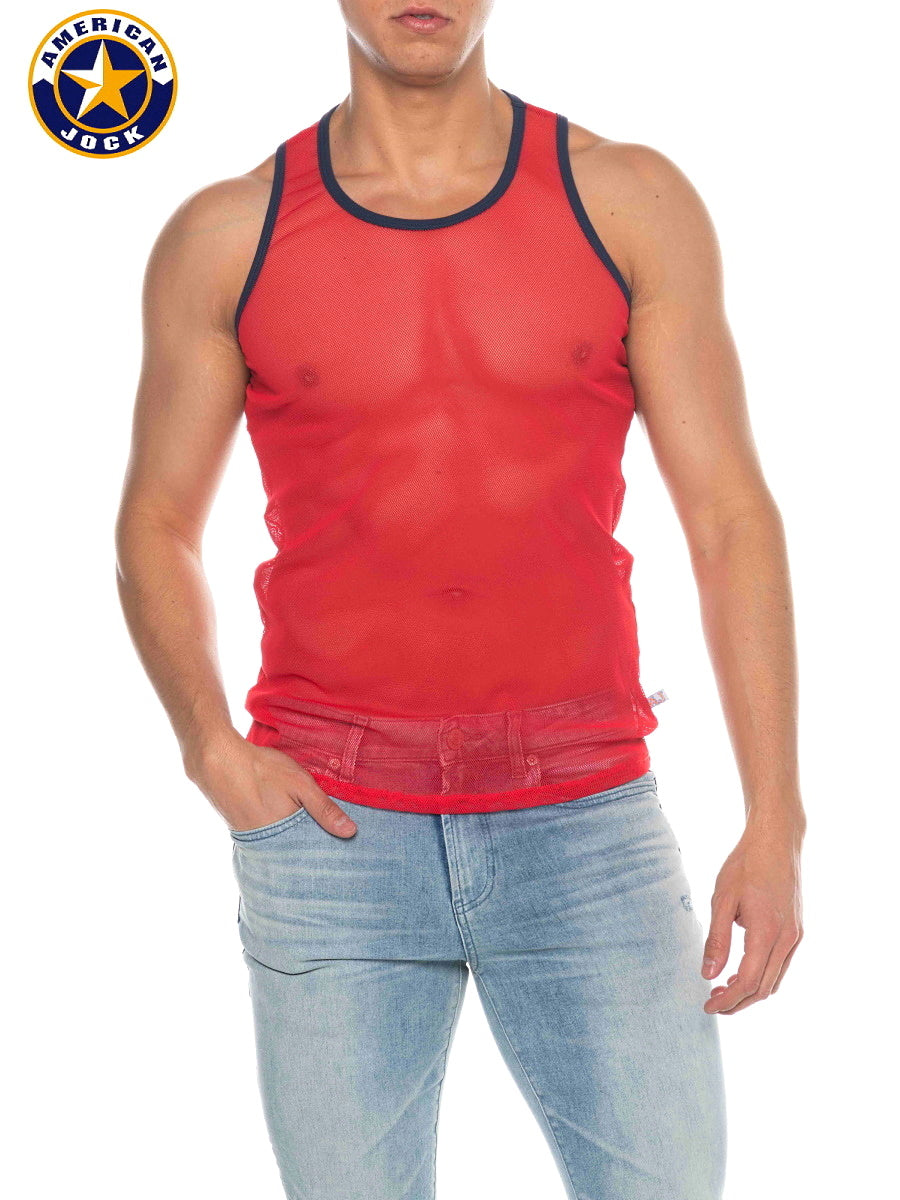AMERICAN JOCK 8207 Men's Phys Ed Mesh Tank Top - Red