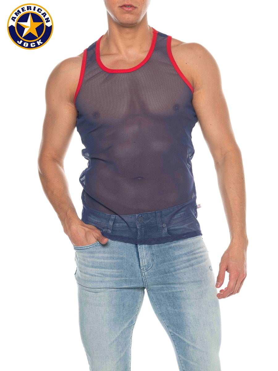 AMERICAN JOCK 8207 Men's Phys Ed Mesh Tank Top - Navy