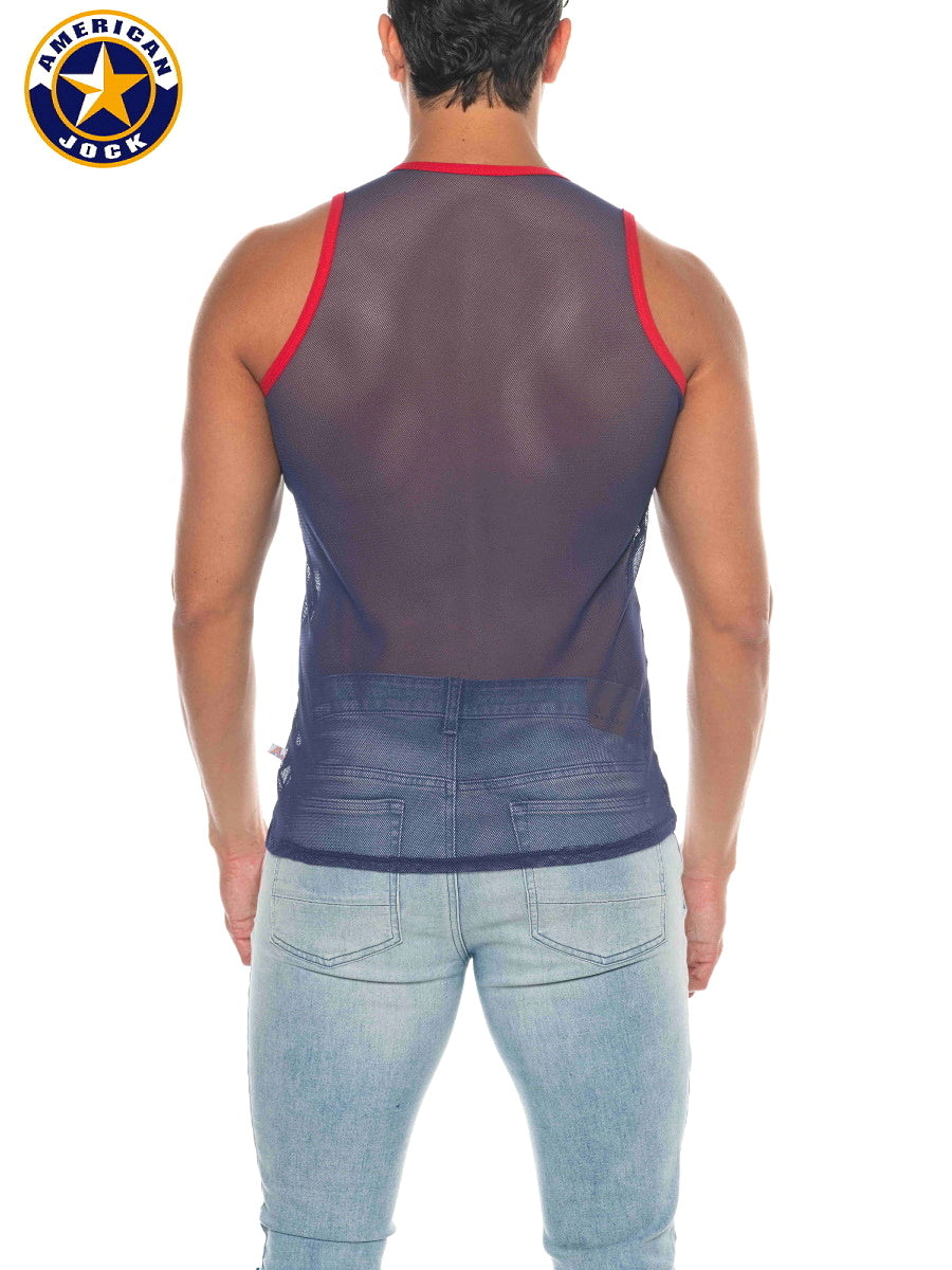 AMERICAN JOCK 8207 Men's Phys Ed Mesh Tank Top - Navy