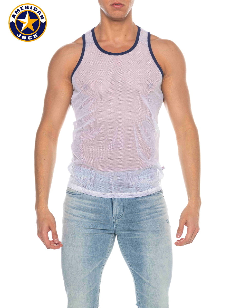 AMERICAN JOCK 8207 Men's Phys Ed Mesh Tank Top - White