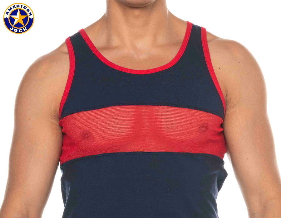 AMERICAN JOCK 8210 Men's Phys Ed Track Tank Top - Navy