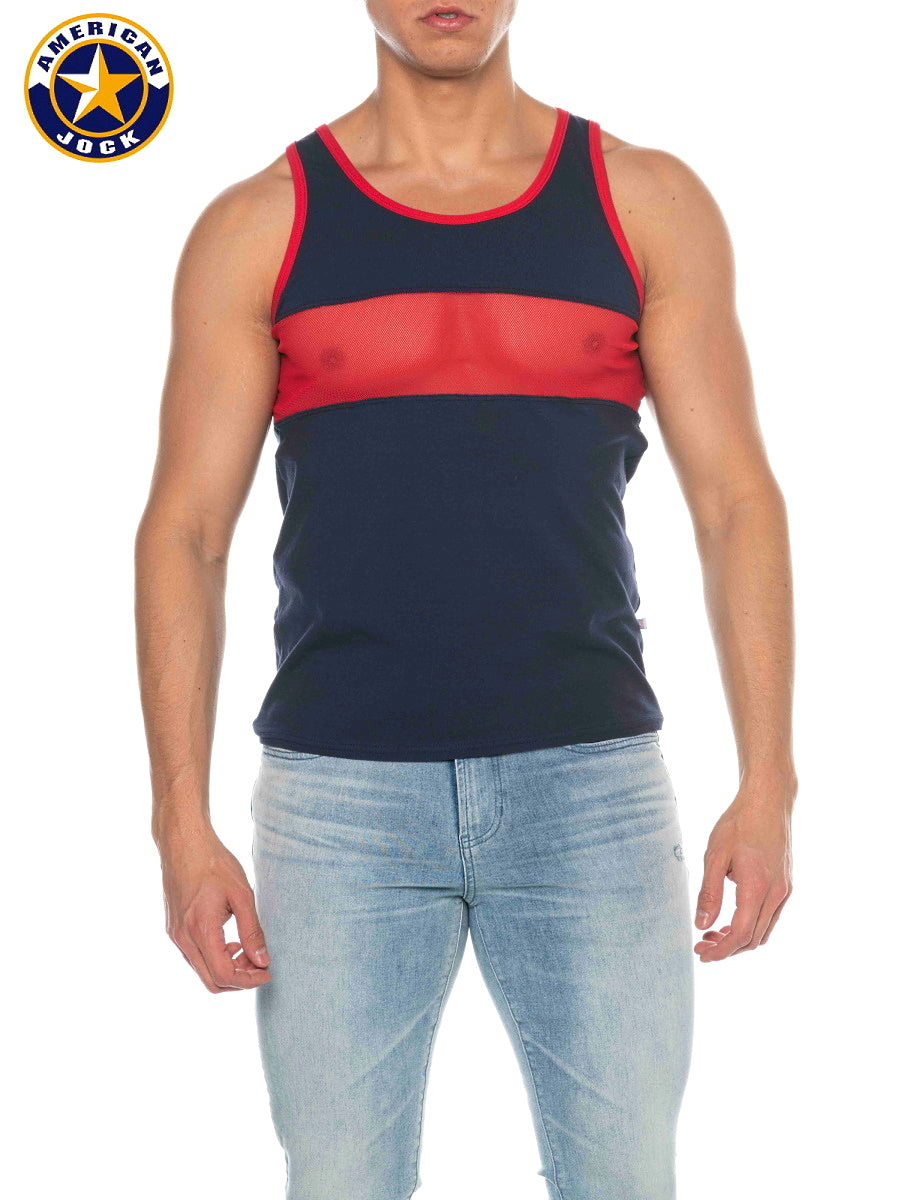 AMERICAN JOCK 8210 Men's Phys Ed Track Tank Top - Navy