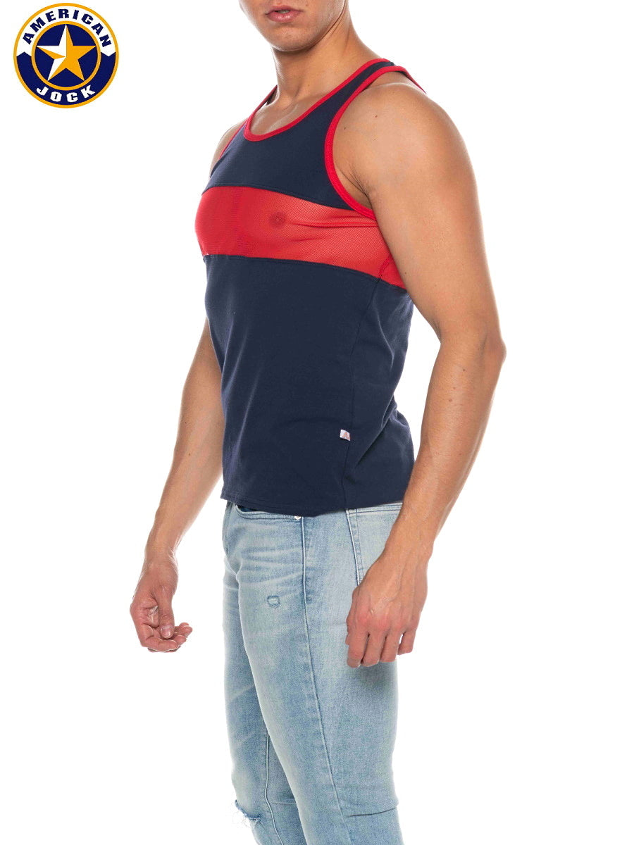 AMERICAN JOCK 8210 Men's Phys Ed Track Tank Top - Navy