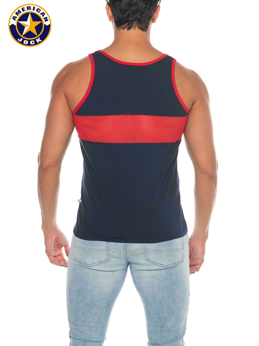 AMERICAN JOCK 8210 Men's Phys Ed Track Tank Top - Navy