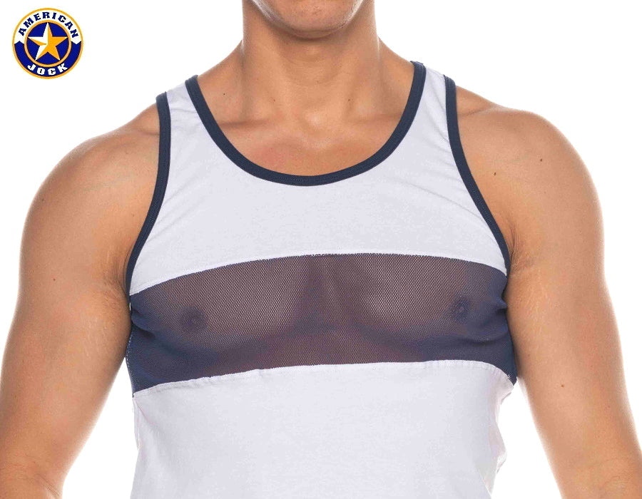 AMERICAN JOCK 8210 Men's Phys Ed Track Tank Top - White