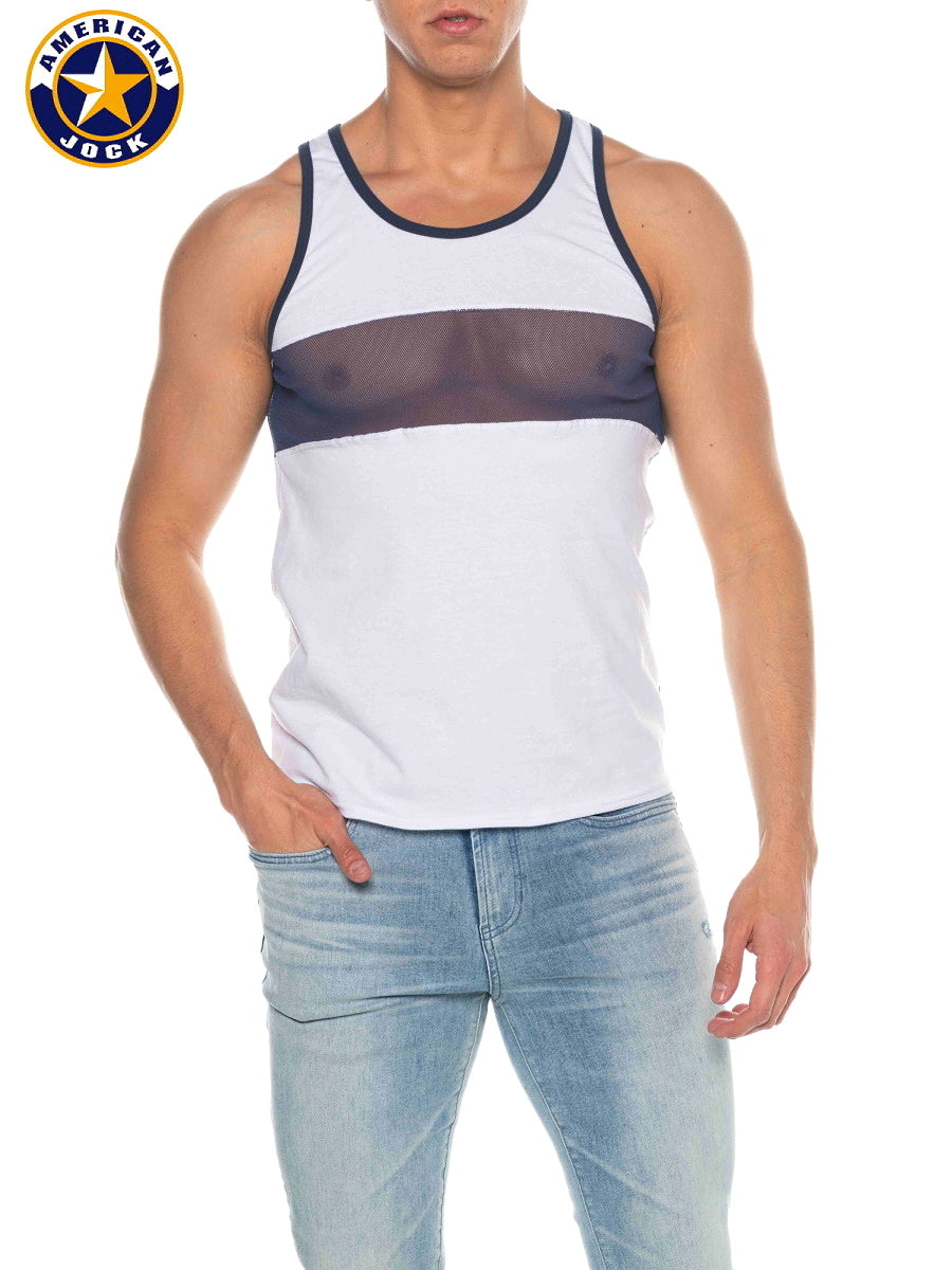 AMERICAN JOCK 8210 Men's Phys Ed Track Tank Top - White