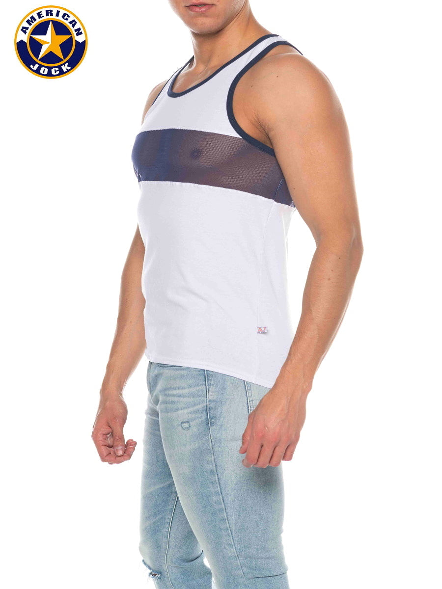 AMERICAN JOCK 8210 Men's Phys Ed Track Tank Top - White