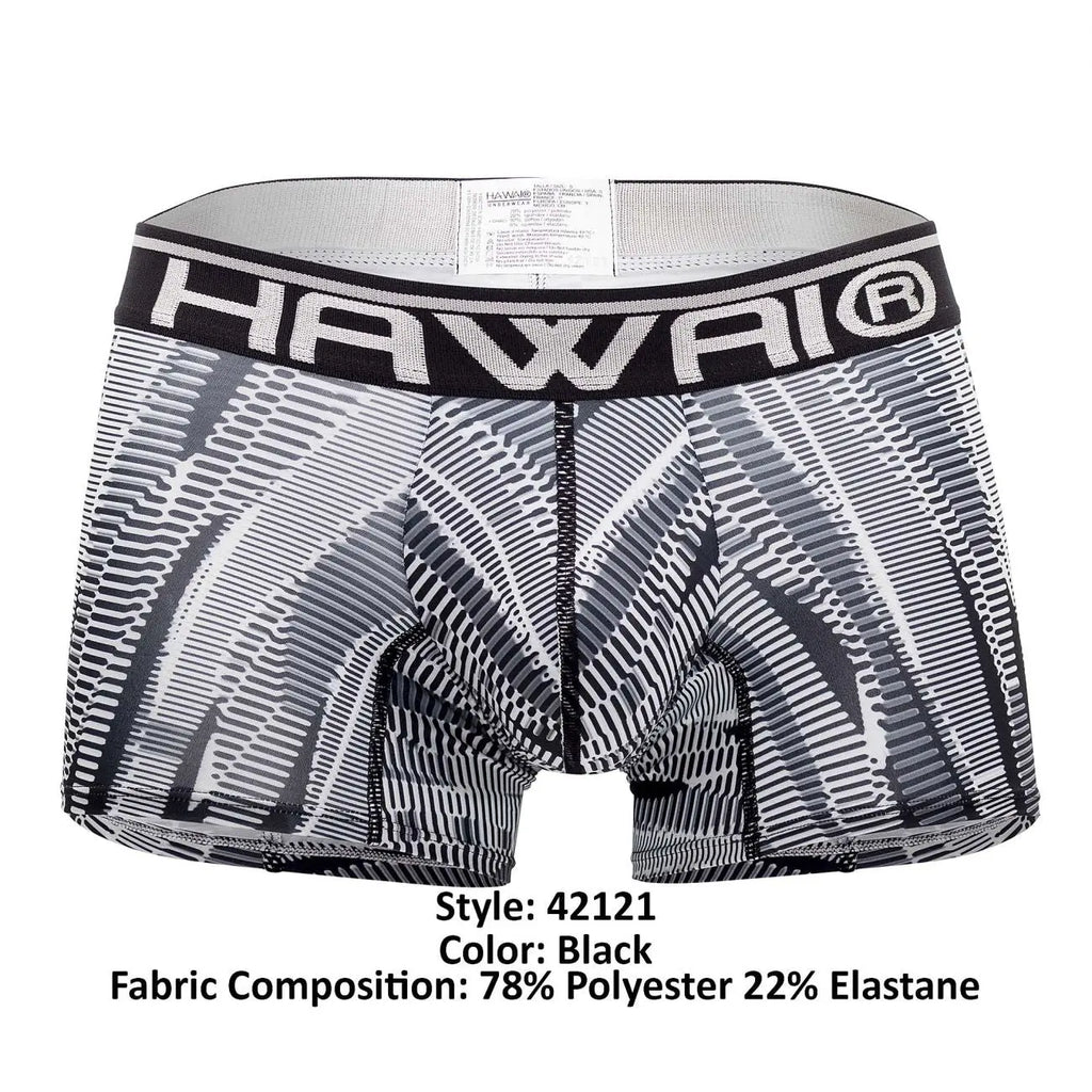 HAWAIR メンズ下着 42121 プリント入りスポーツトランクス ブラック